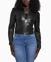 Guess Women's Collared Faux-Leather Bomber Coat