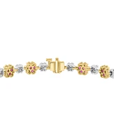 Effy Ruby (4-1/8 ct. t.w.) % Diamond (1-1/10 ct. t.w.) Flower Link Bracelet in 14k Two-Tone Gold