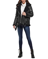 Guess Women's Faux-Shearling Asymmetric Moto Coat