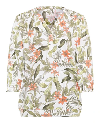Olsen Women's Cotton Blend 3/4 Sleeve Tropic Jungle Print T-Shirt