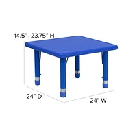 Emma+Oliver 24" Square Plastic Height Adjustable Activity Table Set With Chairs