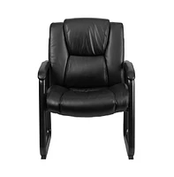 Emma+Oliver Big & Tall 500 Lb. Rated Leather Tufted Executive Side Reception Chair With Sled Base