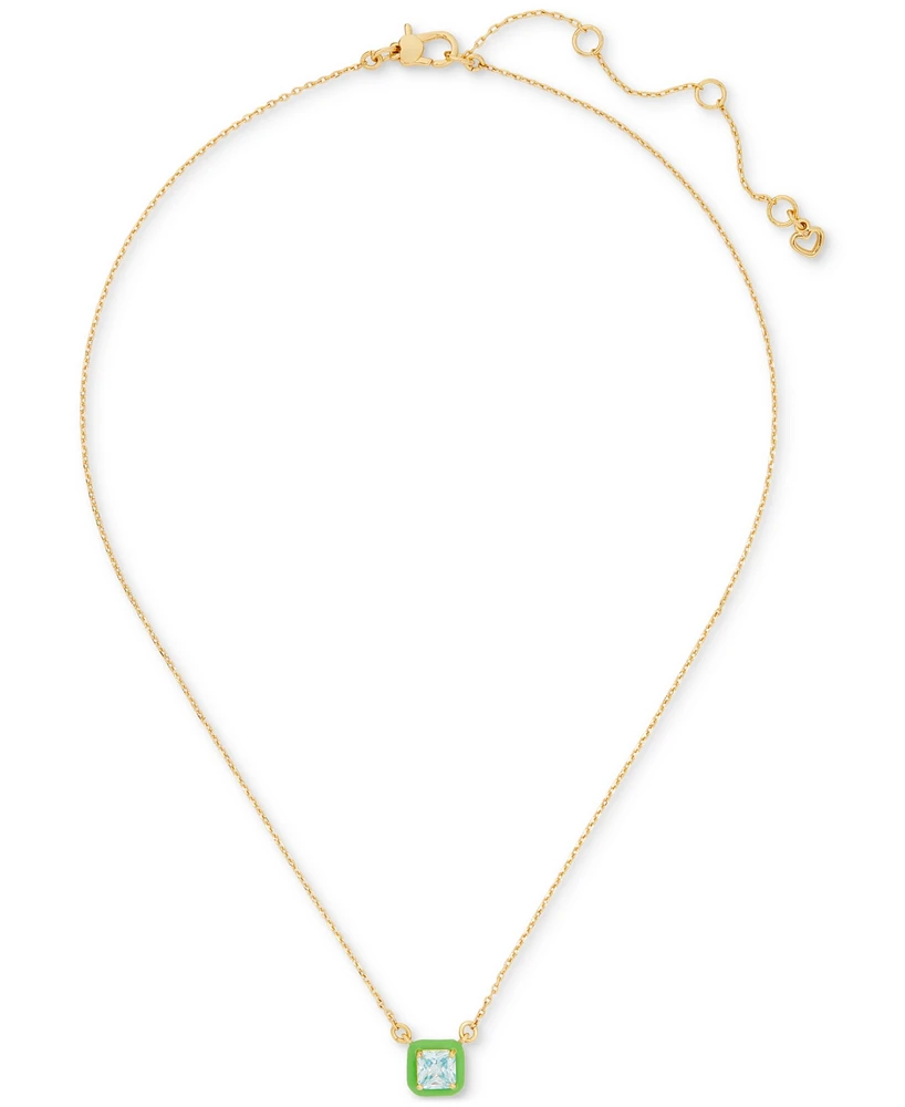 Kate Spade New York Gold-Tone Color Framed Square Cubic Zirconia Pendant Necklace, 16" + 3" extender