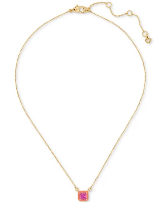 Kate Spade New York Gold-Tone Color Framed Square Cubic Zirconia Pendant Necklace, 16" + 3" extender