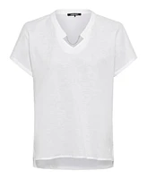 Olsen Women's Cotton Linen Short Sleeve Neck Chain Detail Tunic Top