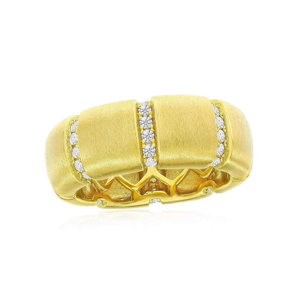 Simona Gold Plated Over Sterling Silver Lined Cz Matte Eternity Ring