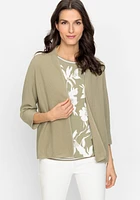 Olsen Women's 100% Cotton 3/4 Sleeve Open Front Cropped Cardigan