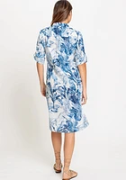 Olsen Women's 100% Cotton 3/4 Sleeve Tropic Leaf Print Dress