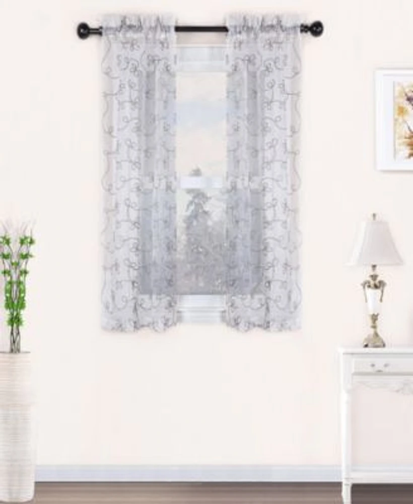 Superior Modern Scroll Sheer 2 Piece Curtains Panel Set