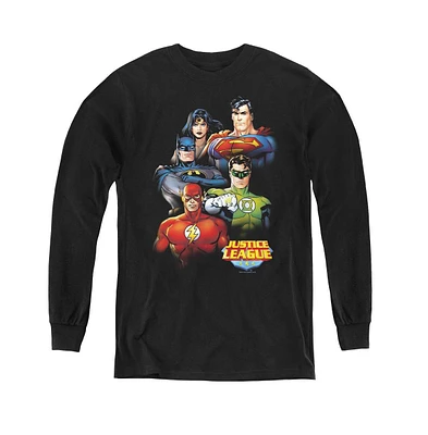 Justice League Boys of America Youth Group Portrait Long Sleeve Sweatshirts