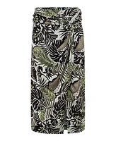 Olsen Women's Satin Effect Midi Skirt with Leaf Print