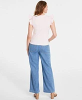 On 34th Womens Ruffle Sleeve Top Patch Pocket Wide Leg Jeans Stackable Bracelets Created For Macys