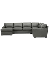 Radley 136" 5-Pc. Leather Square Corner Modular Chase Sectional, Created for Macy's