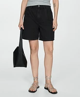 Mango Women's Pleats Detail Denim Shorts