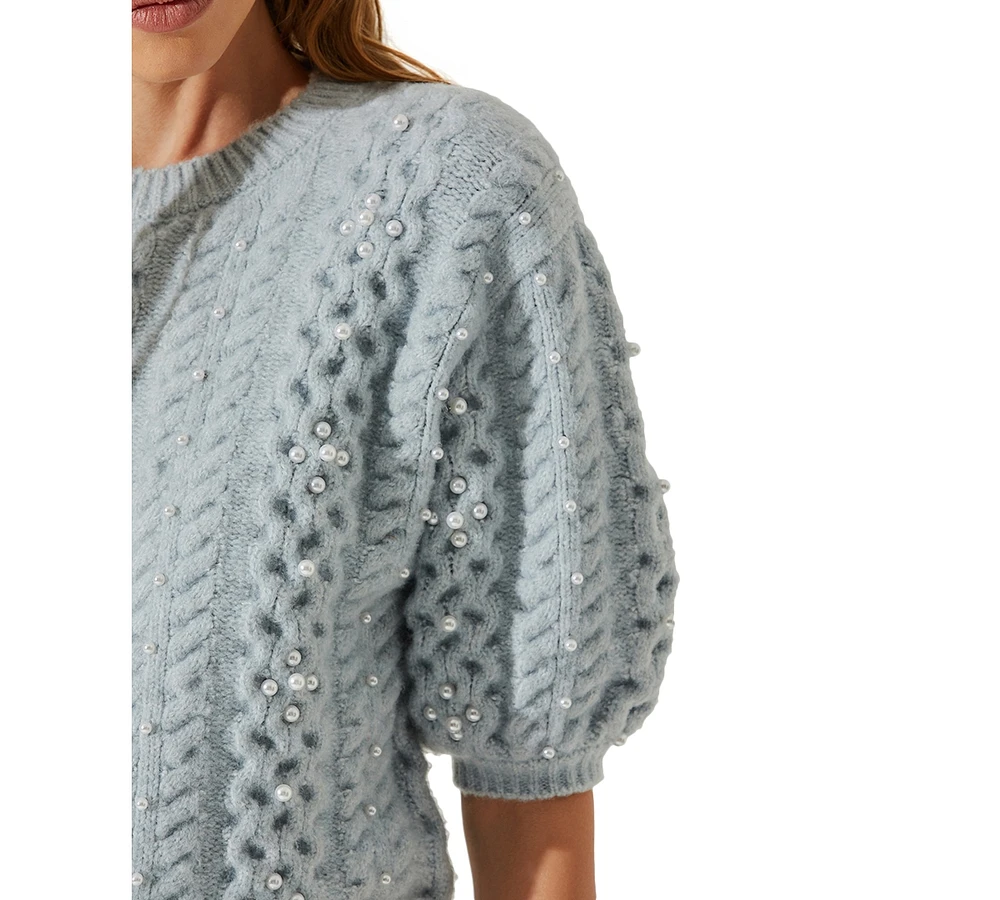 Astr the Label Women's Koami Embelished Cable-Knit Sweater