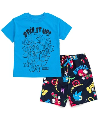 Sega Boys Sonic The Hedgehog Tails Knuckles T-Shirt and Shorts Outfit Set Blue
