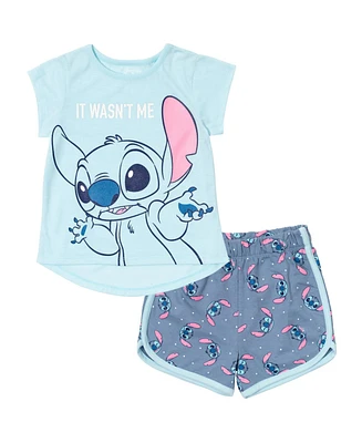 Disney Little Girls Lilo & Stitch T-Shirt and French Terry Shorts Outfit Set Blue