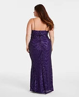 B Darlin Trendy Plus Sequined V-Neck Sleeveless Gown