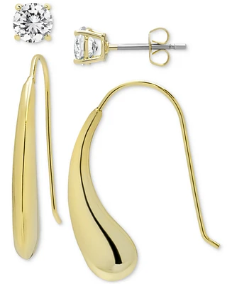 2-Pc. Set Lab Grown White Sapphire (2-1/10 ct. t.w.)Stud & Polished Teardrop Drop Earrings in 14k Gold-Plated Sterling Silver