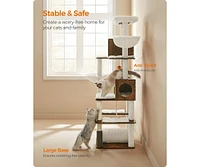 Slickblue Tall Modern Cat Tower, Multi-Level Cat Condo with 2 Caves, 2 Baskets, 4 Scratching Posts