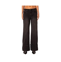 Edikted Women's Vesper Cuffed Low Rise Jeans