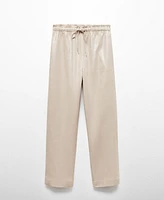 Mango Women's Linen-Blend Elastic Waist Trousers