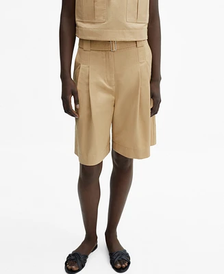 Mango Women's Cotton Pleated Bermuda Shorts