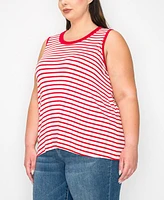 Coin 1804 Plus Yarn Dye Stripe Contrast Double Binding Swing Tank Top
