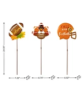 Glitzhome 24"H Set of 3 Thanksgiving Metal Football Turkey Yard Stake