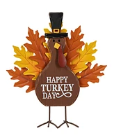 Glitzhome 12.25"H Thanksgiving Wooden Metal Turkey Table Decor