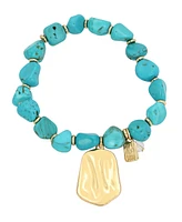 Robert Lee Morris Soho Turquoise Beaded Textured Charm Stretch Bracelet