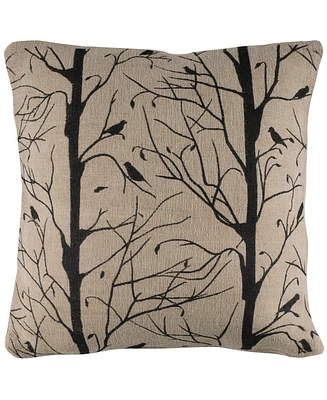 Rizzy Home Sticks Twigs and Bird Polyester Filled Decorative Pillow, 18" x 18"