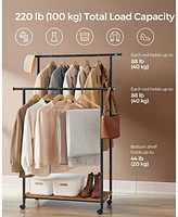 Slickblue Clothes Rack with Wheels, Double-Rod Clothing Rack for Hanging Clothes with Shelf