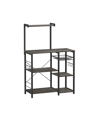 Slickblue Baker s Rack With Shelves, Kitchen Shelf With Wire Basket, 6 S-hooks, Microwave Oven Stand