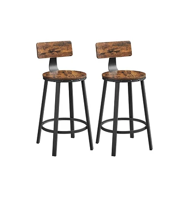 Slickblue Tall Bar Stools, Set Of 2 Bar Chairs, Kitchen Stools With Backrest, 24.6-inch High Seat