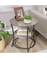 Slickblue Industrial 2 Layers Round Side Table With Shelves