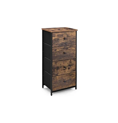 Slickblue Rustic Vertical Dresser Tower, Industrial Drawer Dresser With 4 Drawers, Wooden Top And Front