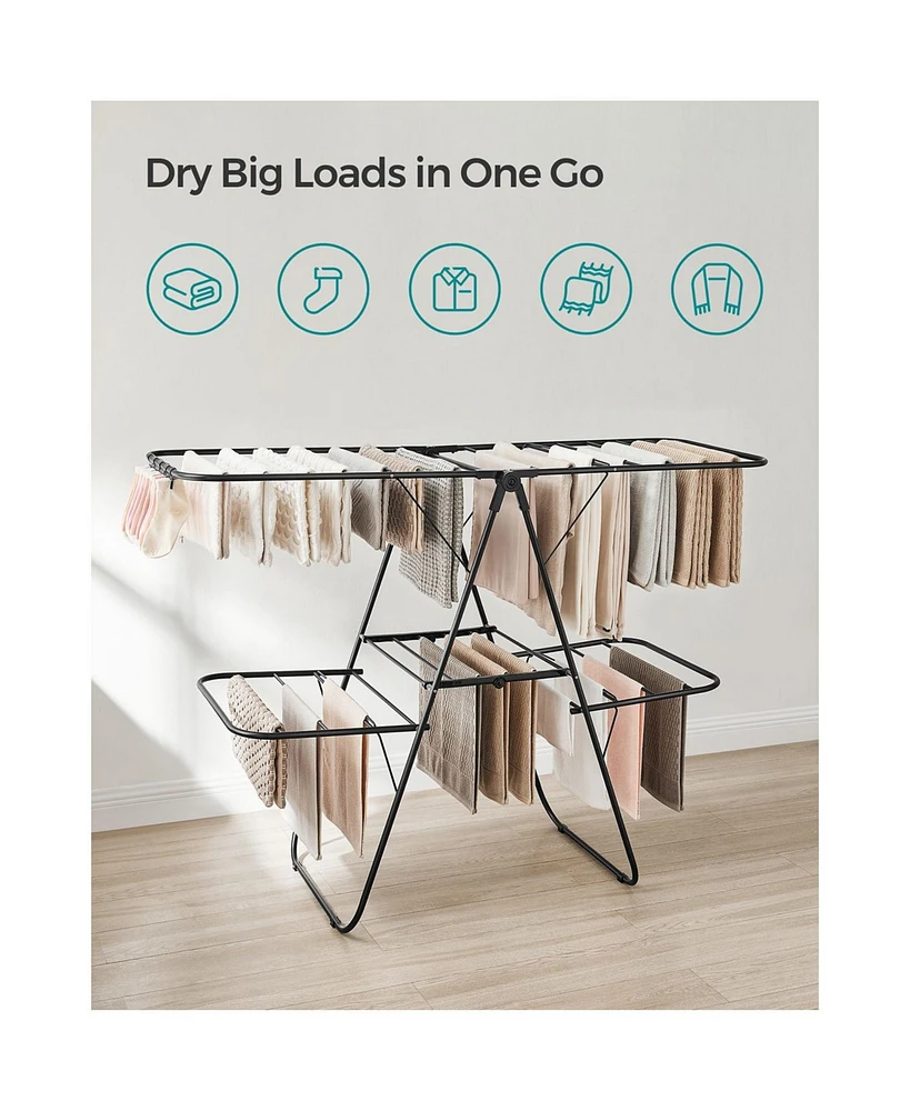 Slickblue Foldable 2-level Stable Clothes Drying Rack, With Height-adjustable Gull wings, For Bed Linen