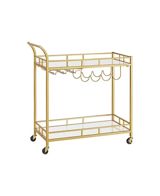 Slickblue Home Bar Serving Cart with 2 Mirrored Shelves, Wine Holders, Glass for Kitchen