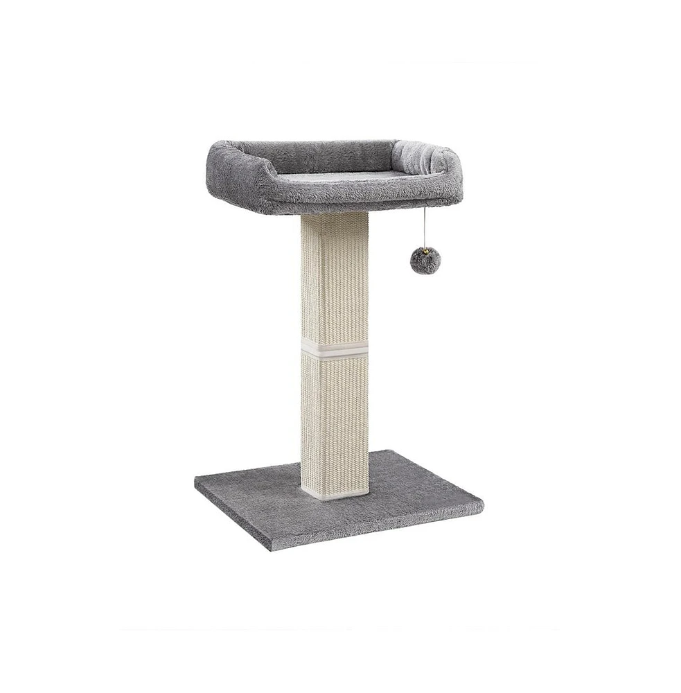 Slickblue Cat Scratcher Post with Plush Perch and Woven Sisal, Pompom, Removable Washable Cover