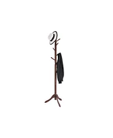 Slickblue Coat Rack With 8 Hooks, Rubber Wood Tree Free Standing, For Clothes, Hats, Handbags, Umbrella