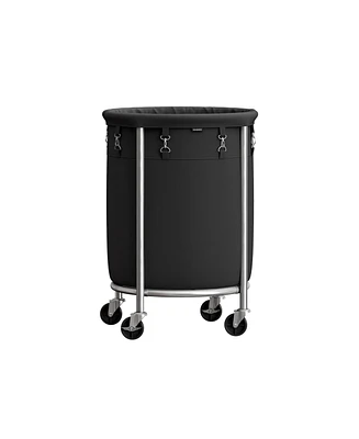 Slickblue Laundry Basket With Wheels, Rolling Laundry Hamper, Round Laundry Cart With Steel Frame