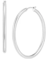 Polished Thin Tube Hoop Earrings (3mm) 14k Gold (50mm)