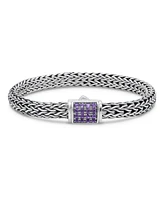 Devata Amethyst & Dragon Bone Oval 7mm Chain Bracelet Sterling Silver