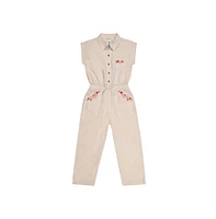 Derek Heart Little Girls Faux Linen Jumpsuit, Sand Dollar