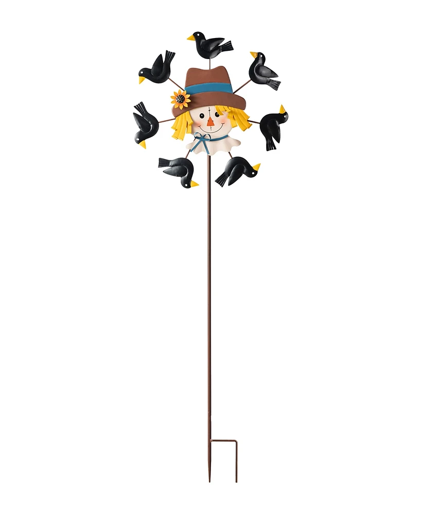 Glitzhome 41.75"H Fall Metal Scarecrow Head with Crows Windmill Yard Stake or Hanging Decor