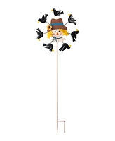 Glitzhome 41.75"H Fall Metal Scarecrow Head with Crows Windmill Yard Stake or Hanging Decor