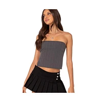 Edikted Women's Pinstripe Open Back Strapless Top - Gray-and