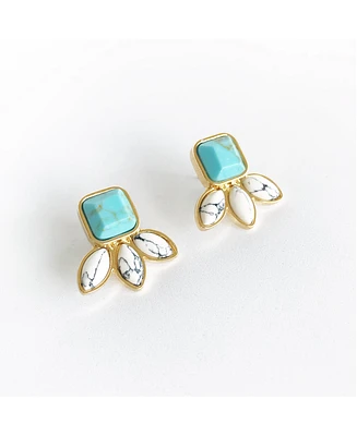 sanctuaire Sanctuary Project by Semi Precious Turquoise and White Howlite Three Stone Stud Earrings Gold