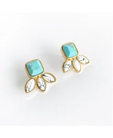 sanctuaire Sanctuary Project by Semi Precious Turquoise and White Howlite Three Stone Stud Earrings Gold